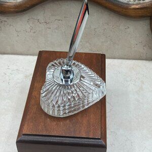 Vintage Waterford Crystal Heart Shaped Base Silver Tone Pen Holder / Paperweight